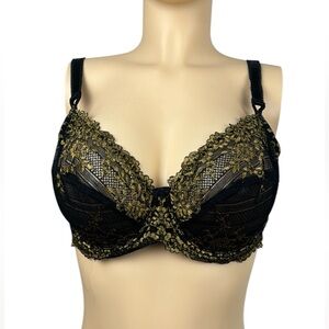 Wacoal Elegant Black and Gold Lace Bra underwired Sz 38C